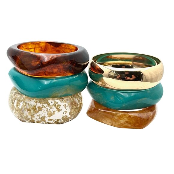 Light Amber Colored Swirl Lucite Wide Bangle Bracelet Retro Chic Style Stackable - Picture 2 of 8